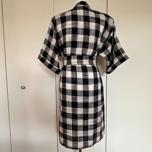 Vintage Buffalo Plaid Shirt Dress Size 8 Black and White Belted Union Made - Picture 6 of 10